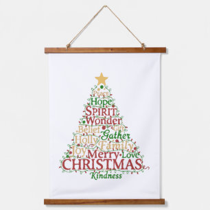 Festliche Wortkunst Weihnachtsbaum   Frieden Hoffn Wandteppich Mit Holzrahmen