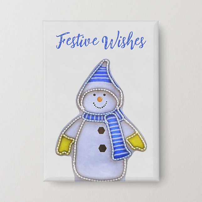 Festliche Wünsche. Schneemann-Design Button (Vorderseite)