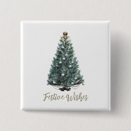 Festliche Wünsche. Weihnachtsbaum-Design Button