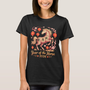 Festlicher 2026 Jahr des Pferdes Glücksreiter Mond T-Shirt