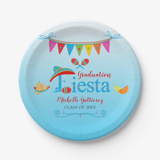 Festlicher Abschluss Fiesta Personalisiert Blue Om Pappteller (Vorderseite)