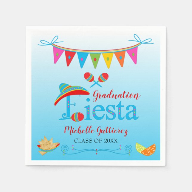 Festlicher Abschluss Fiesta Personalisiert Blue Om Serviette (Vorderseite)