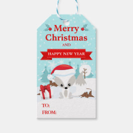 Festlicher arktischer Fox in der Weihnachtsmannmüt Geschenkanhänger