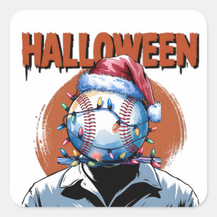 Festlicher Baseball: Halloween trifft Weihnachten Quadratischer Aufkleber