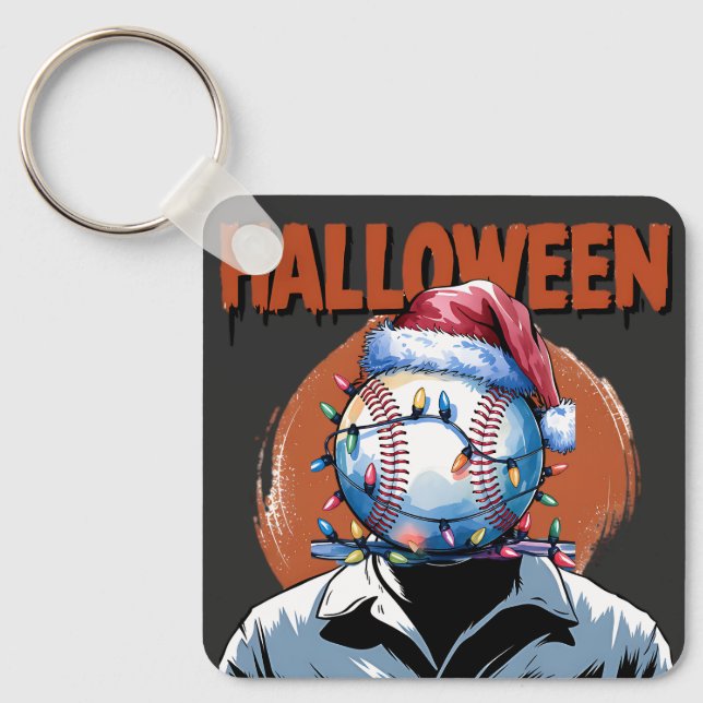 Festlicher Baseball: Halloween trifft Weihnachten Schlüsselanhänger (Vorderseite)