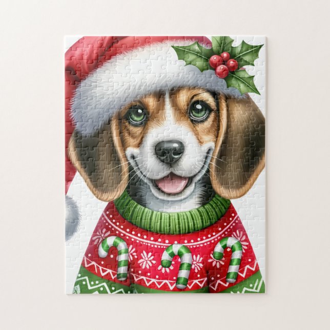 Festlicher Beagle Santa Dog Weihnachtswelpen (Vertikal)