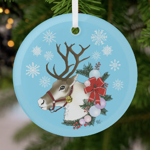 Festlicher blauer Weihnachts-Rentier-Kranz Ornament Aus Glas