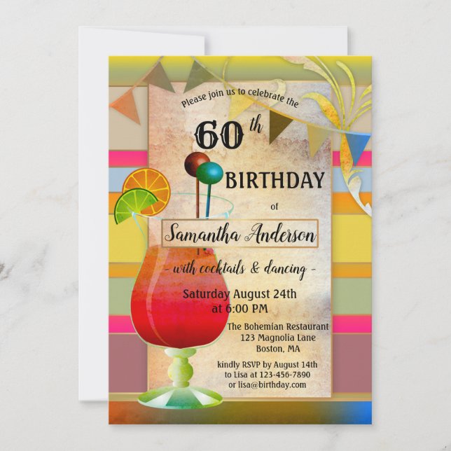 Festlicher Bohemischer Cocktail zum Geburtstag Ein Einladung (Vorderseite)