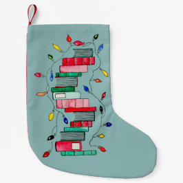 Festlicher Buch-Stapel - grüner Hintergrund Kleiner Weihnachtsstrumpf