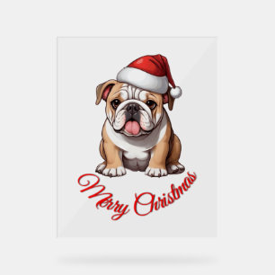 Festlicher Bulldog Frohe Weihnachten Klassischer T Acrylschild
