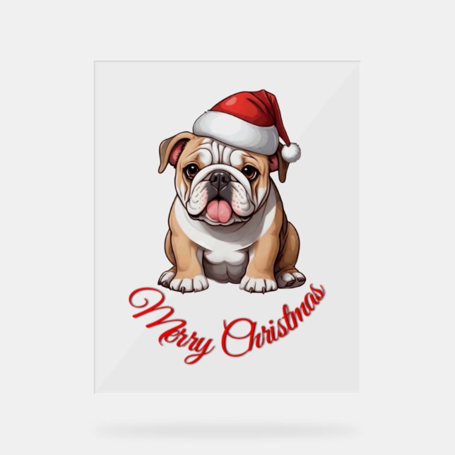 Festlicher Bulldog Frohe Weihnachten Klassischer T Acrylschild (Vorderseite)