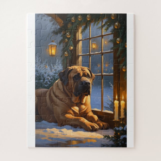 Festlicher Bullmastiff mit Weihnachtsbeleuchtung U (Vertikal)