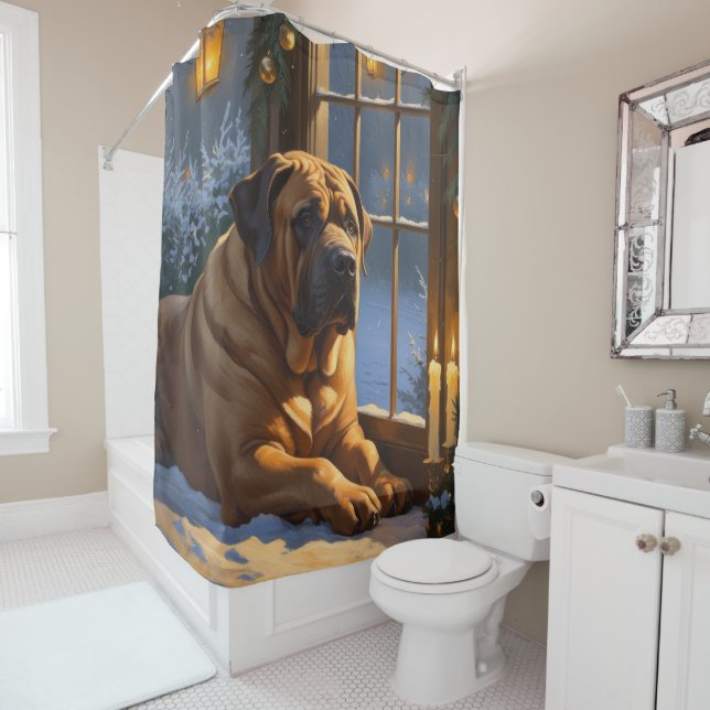 Festlicher Bullmastiff mit Weihnachtsbeleuchtung U Duschvorhang (Beispiel)