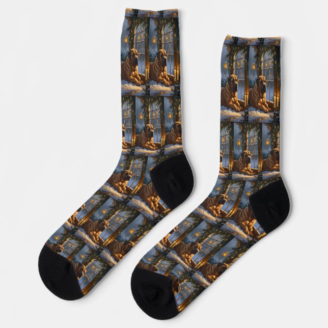 Festlicher Bullmastiff mit Weihnachtsbeleuchtung U Socken (Linkes Detail)
