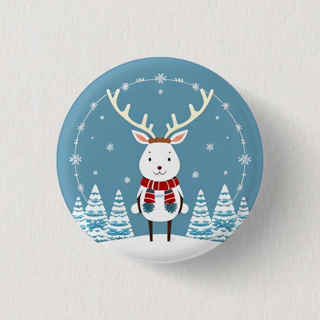 Festlicher Cartoon Rentier mit Scarf Button (Vorderseite)