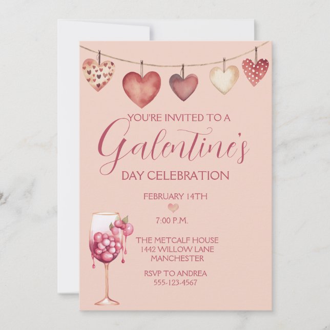 Festlicher Cocktail Galentine-Tag Rosa Einladung (Vorderseite)
