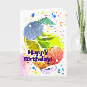 festlicher Cocktail mit bunten Papierschirmen Karte