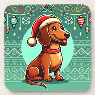 Festlicher Dachshund mit Weihnachtsmannmütze Getränkeuntersetzer