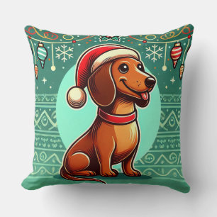 Festlicher Dachshund mit Weihnachtsmannmütze Kissen