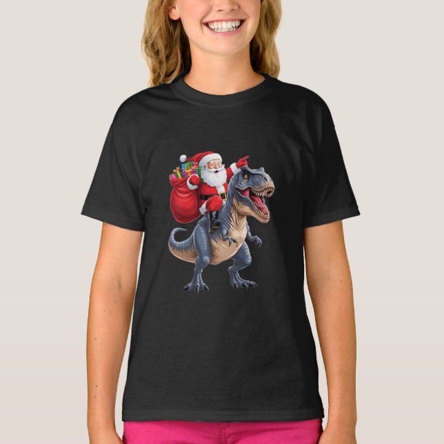 Festlicher Dinosaurier & Weihnachtsmann T - Shirt  (Vorderseite)
