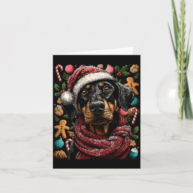 Festlicher Dobermann mit Weihnachtsmannmütze Schne Karte (Vorderseite)