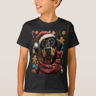 Festlicher Dobermann mit Weihnachtsmannmütze Schne T-Shirt