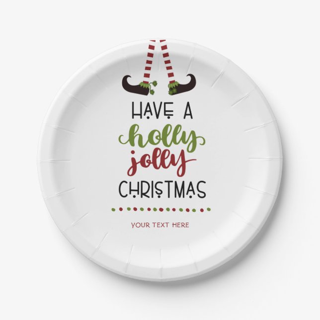 Festlicher Elf Holly Jolly Weihnachten Personalisi Pappteller (Vorderseite)