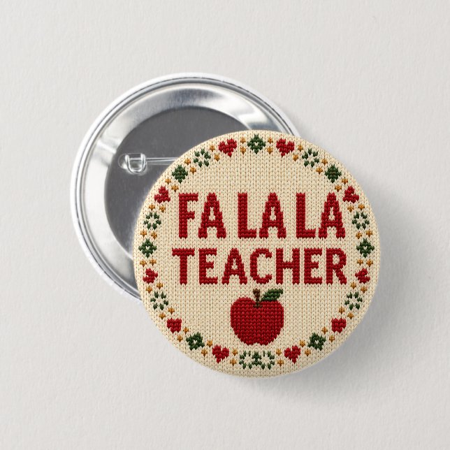 Festlicher Fa La La Lehrer-Hässlicher-Weihnachtspu Button (Vorne & Hinten)