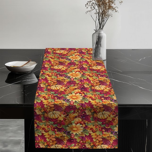 Festlicher Fall Blüten Pumpkin Gemütliche Atmosphä Großer Tischläufer (Festive Fall Blooms Pumpkin Cozy Atmosphere Long Table Runner)