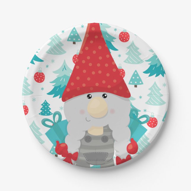 Festlicher Feiertag Gnome mit Geschenken Pappteller (Vorderseite)