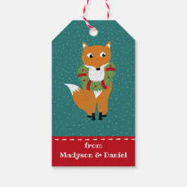 Festlicher Fox mit Weihnachtskranz Personalisiert Geschenkanhänger
