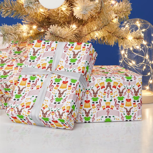 Festlicher Grüner und Gold Kasky Weihnachtsmann Geschenkpapier (Feiertage)