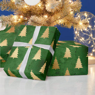 Festlicher grüner und goldener Folien-Winter-Weihn Geschenkpapier