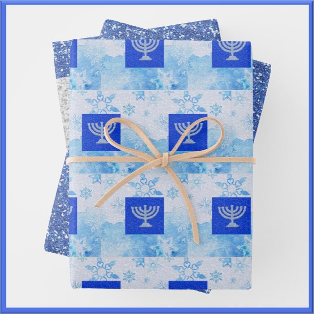Festlicher Hanukkah Menorah Glitzer Geschenkpapier Set (Von Creator hochgeladen)