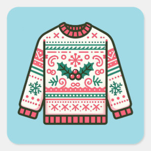 Festlicher hässlicher Weihnachtspullover Quadratischer Aufkleber