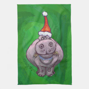 Festlicher Hippo auf Grün Handtuch