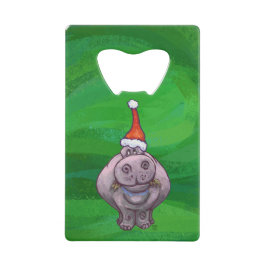 Festlicher Hippo auf Grün Kreditkarten Flaschenöffner