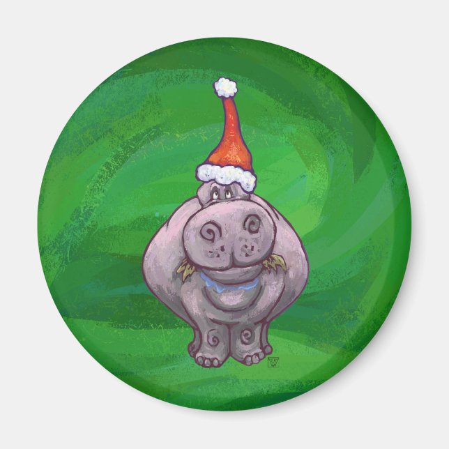 Festlicher Hippo auf Grün Magnet (Vorne)