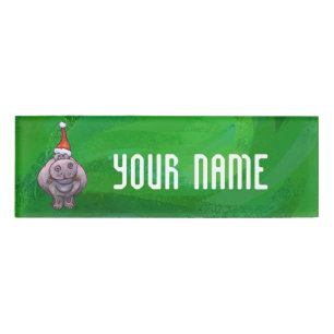 Festlicher Hippo auf Grün Namenschild