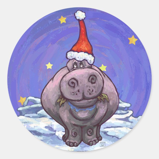 Festlicher Hippo-Urlaub Runder Aufkleber (Vorderseite)