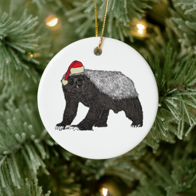 Festlicher Honey Badger Santa Keramik Ornament (Baum)