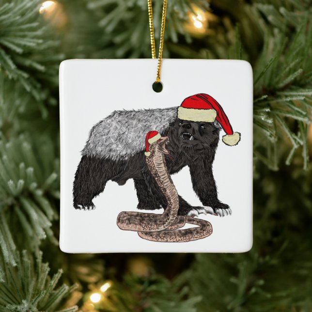 Festlicher Honig Badger verses Snake Funny Badass Keramikornament (Baum)