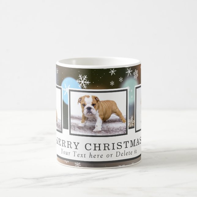 Festlicher Hund Haustier Foto Collage Schneeflocke Kaffeetasse (Mittel)