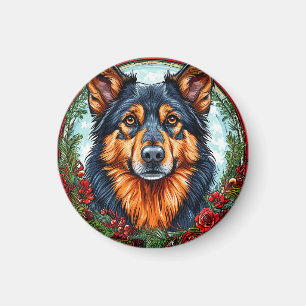 Festlicher Hund in einem Weihnachtsblumenkranz Magnet