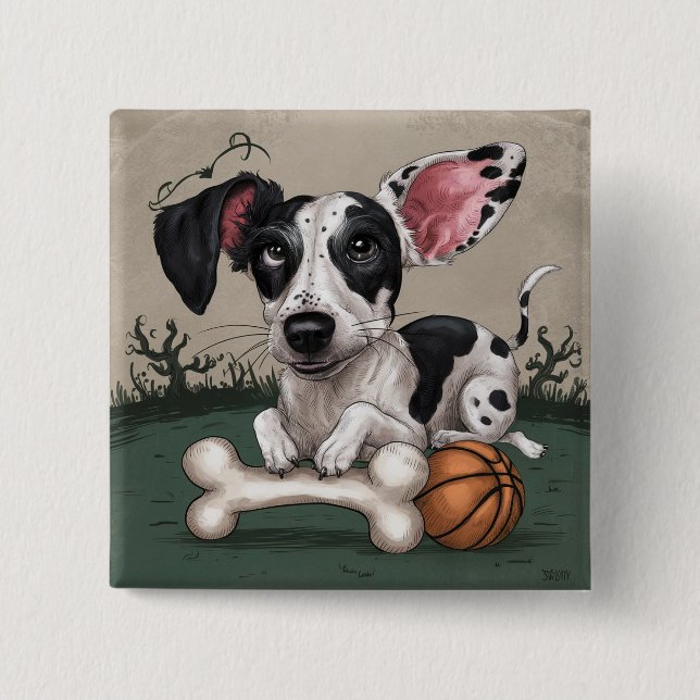 Festlicher Hund zu Halloween: Gepunkteter Hund zum Button (Vorderseite)