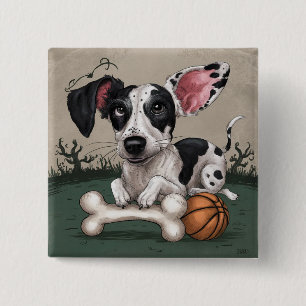 Festlicher Hund zu Halloween: Gepunkteter Hund zum Button
