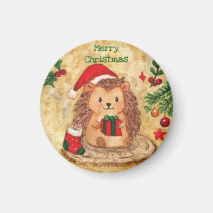 Festlicher Igel mit Geschenk und Strumpf Magnet