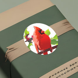 Festlicher Kardinal Bird Winter Holly Holiday Chee Runder Aufkleber