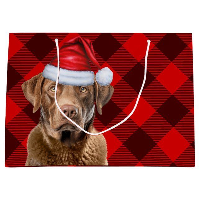 Festlicher Karierter Chesapeake Bay Dog Lover Holi Große Geschenktüte (Vorderseite)