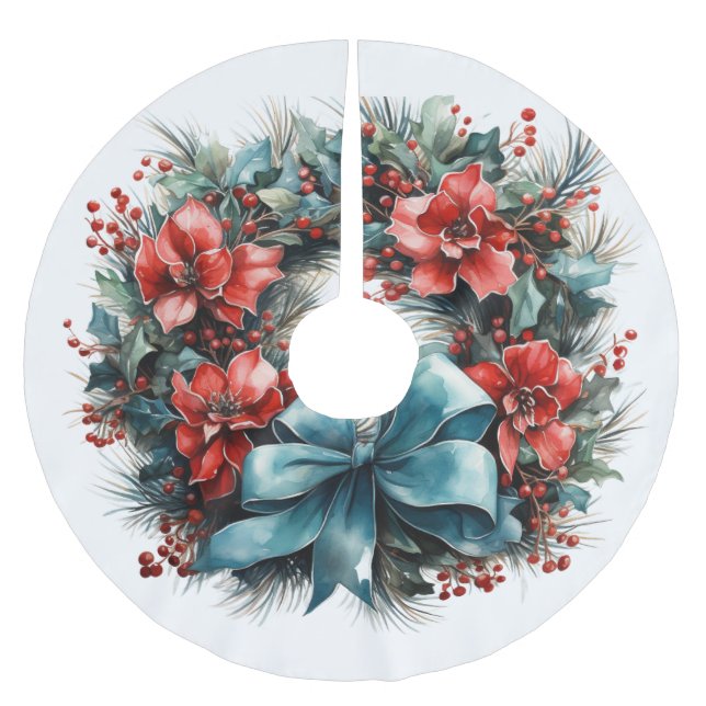Festlicher Kiefernreath mit Heiligabend Polyester Weihnachtsbaumdecke (Vorderseite)